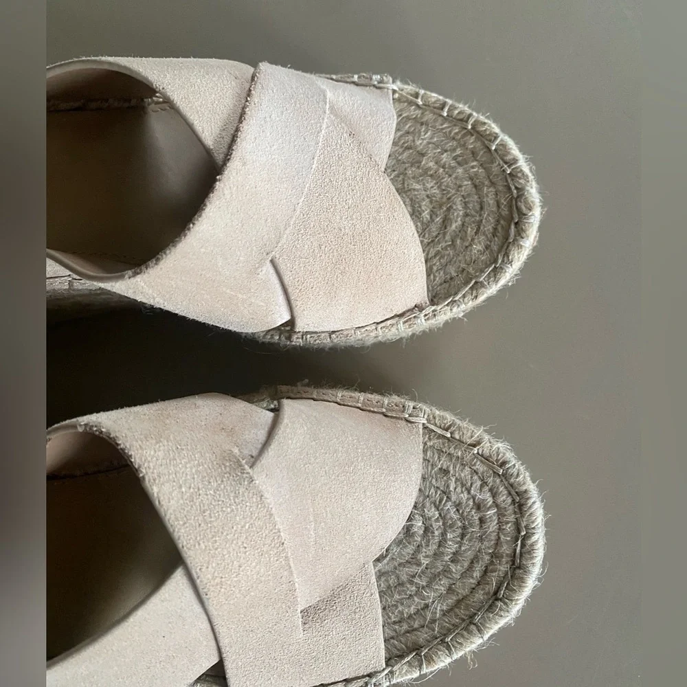 Marc Fisher Amari Espadrille Wedge Sandal Size l0M‎ Light Taupe Suede Nautical